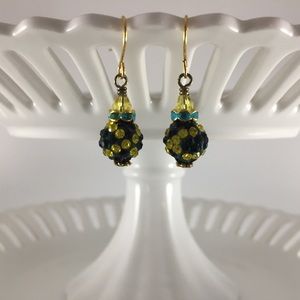 Handmade Earrings Emerald Green Gold Crystal Gold Plated Dangle New